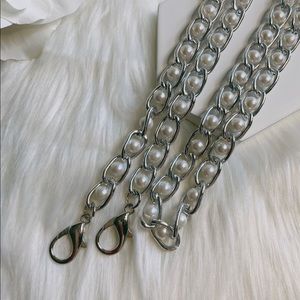 crossbody metal Chain Replacement strap silver pearl 47"